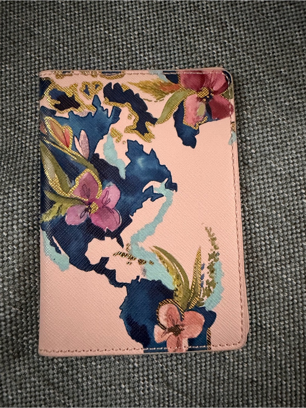 Anthropologie Pink Passport Cover with Colorful Map Print